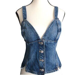 ZARA BEAUTIFUL DENIM TOP WITH SMOCKED BACK, SZ. L, NWOT